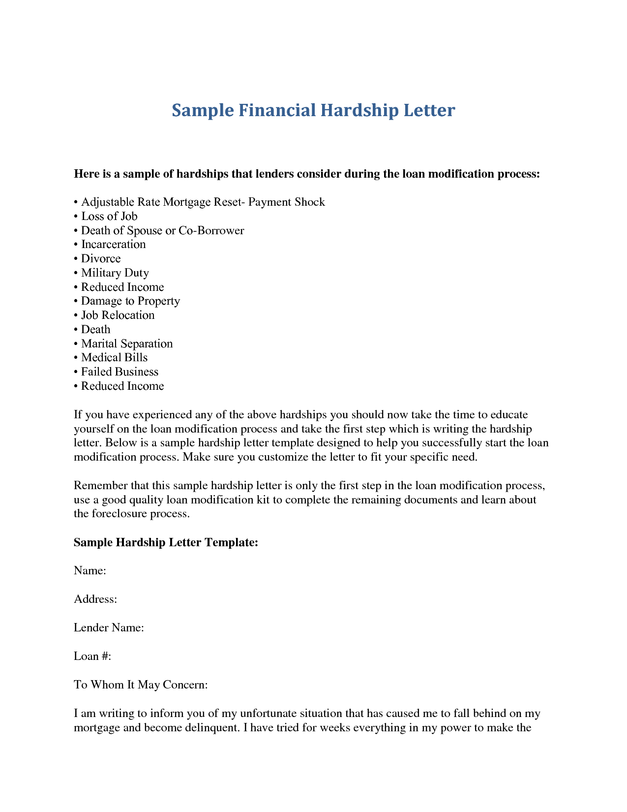 Financial Hardship Letter | gplusnick