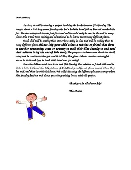 Flat Stanley Project Parent Letter by Jennifer Brown | TpT