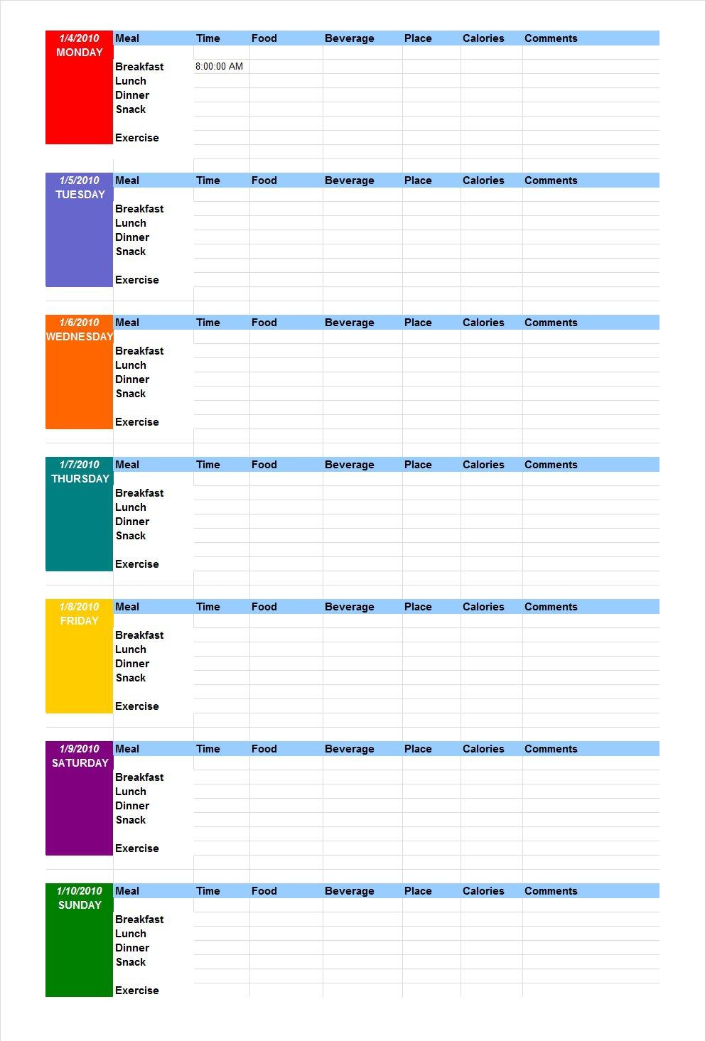 40 Simple Food Diary Templates & Food Log Examples