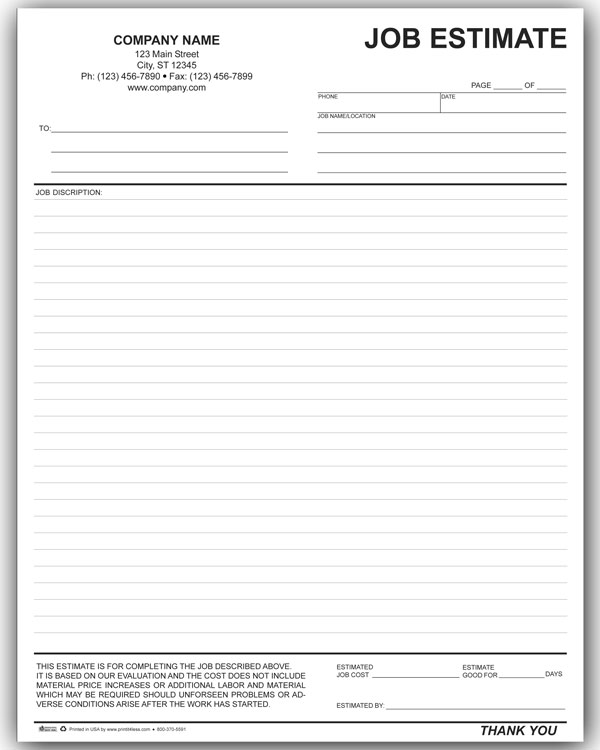 Free Contractor Estimate Forms Business Mentor