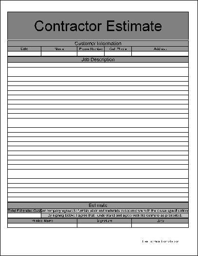 Free Estimate Forms For Contractors Free Basic Simple Detailed 
