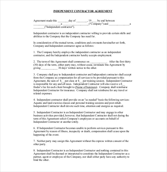 free independent contractor agreement template independent 