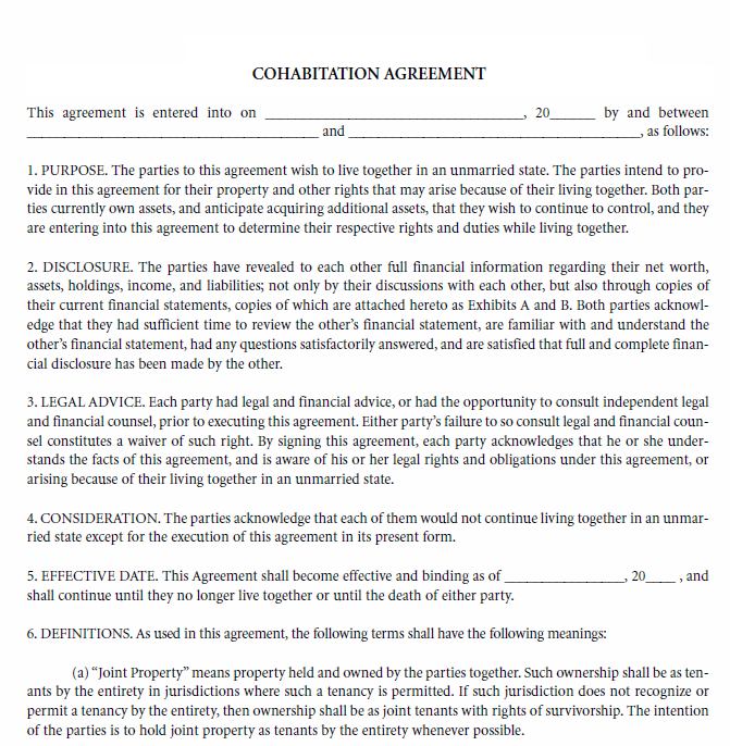 Free Printable Cohabitation Agreement Business Mentor