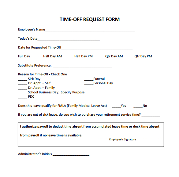 Printable Time Off Request Form Template Pdf Printable Forms Free Online