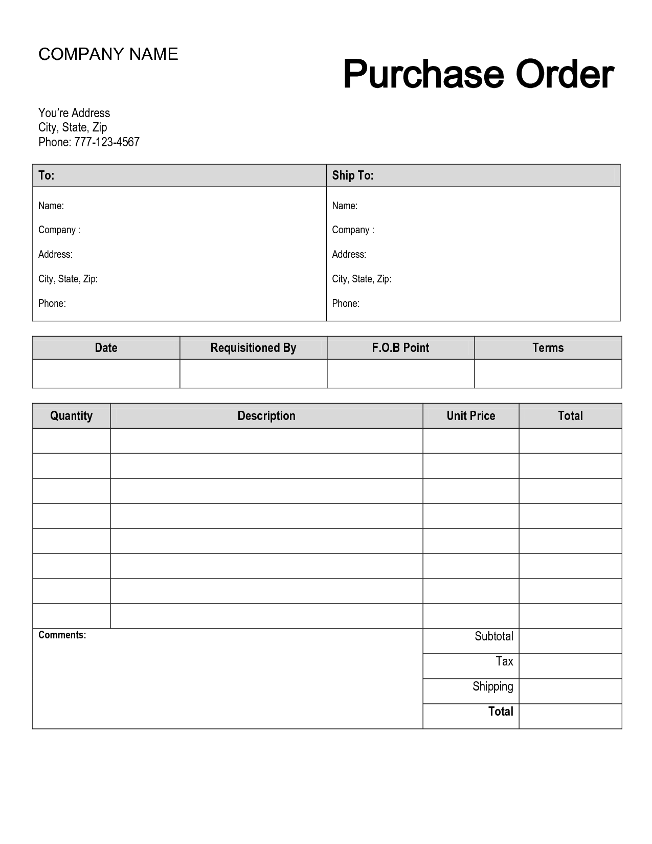 Free Purchase Order Template with Price List