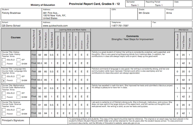 The Ontario Province Report Card Template | School Management 