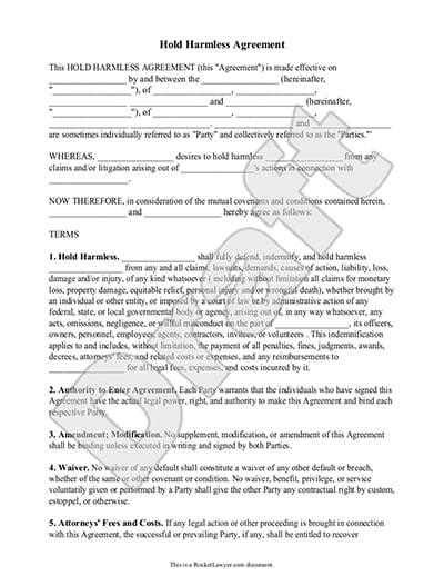 Hold Harmless Agreement Template and Definition | Rocket Lawyer