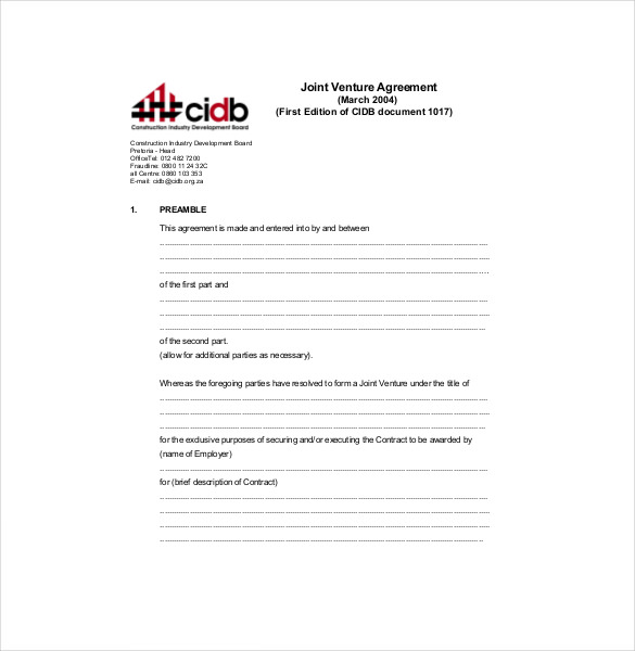 Joint Venture Agreement Template – 13+ Free Word, PDF Document 