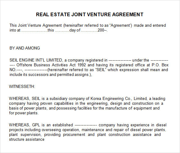 real estate joint venture agreement template sample joint venture 