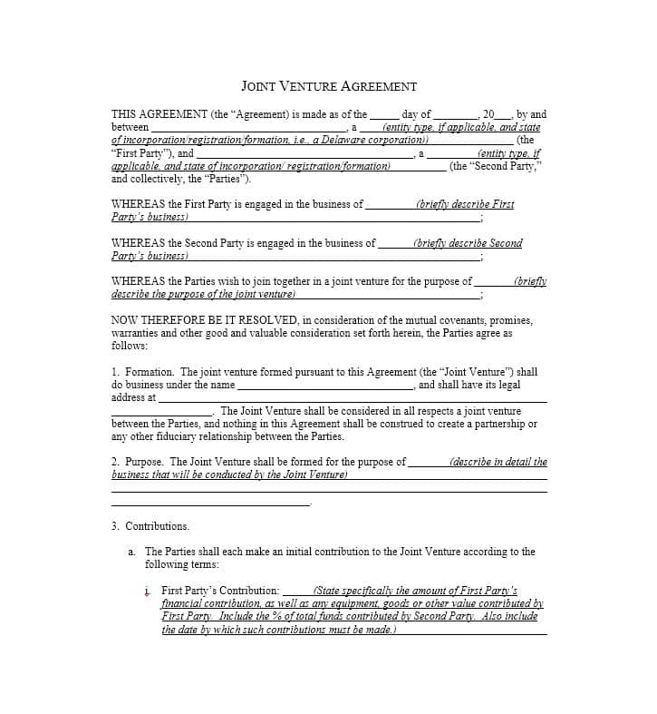 joint venture agreement template 53 simple joint venture agreement 