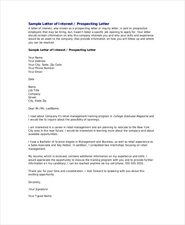 letter of interest for job template letter of interest 12 free 
