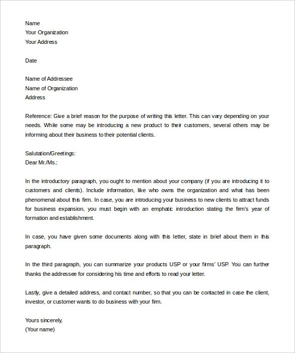 Sample business introduction letter