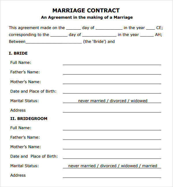 Marriage Contract Sample Business Mentor 1238