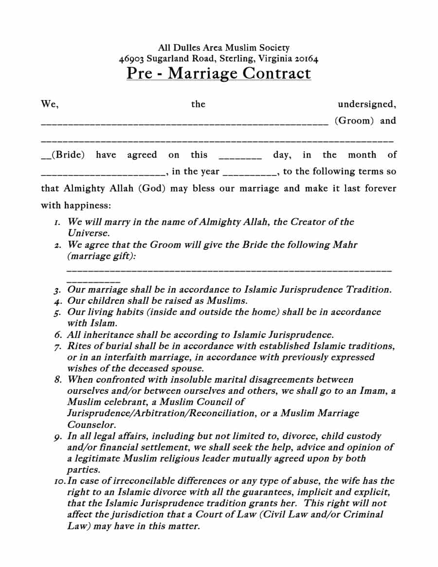 33 Marriage Contract Templates [Standart, Islamic, Jewish 