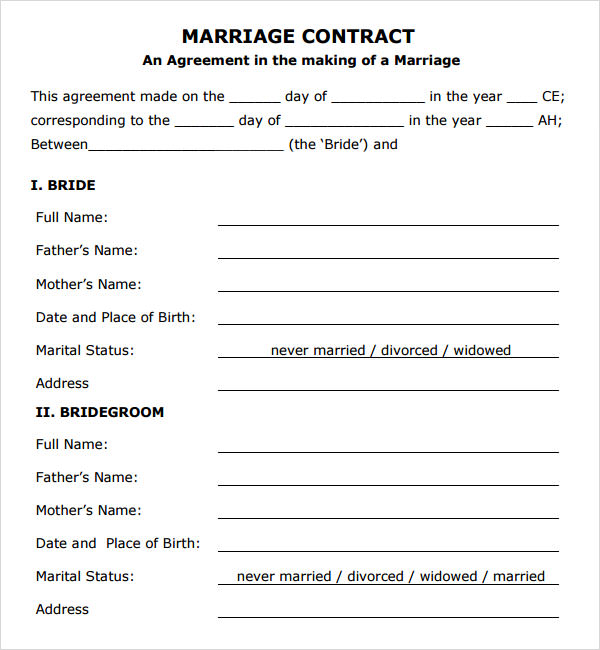 marriage agreement template free download marriage contract 