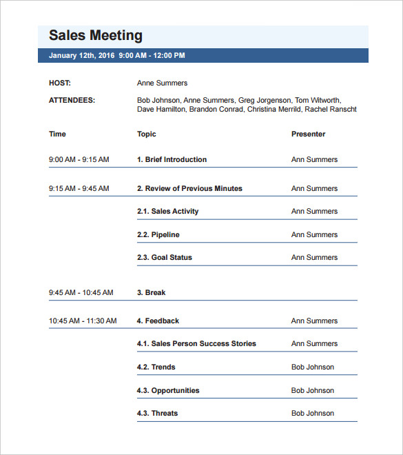 Free Meeting Agenda Template | Sample Meeting Agendas
