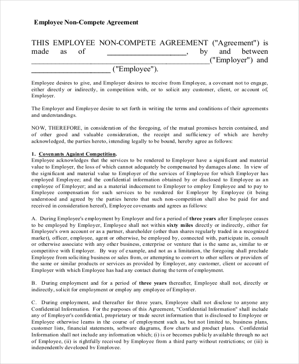 11+ Employee Non Compete Agreement Templates   Free Sample 