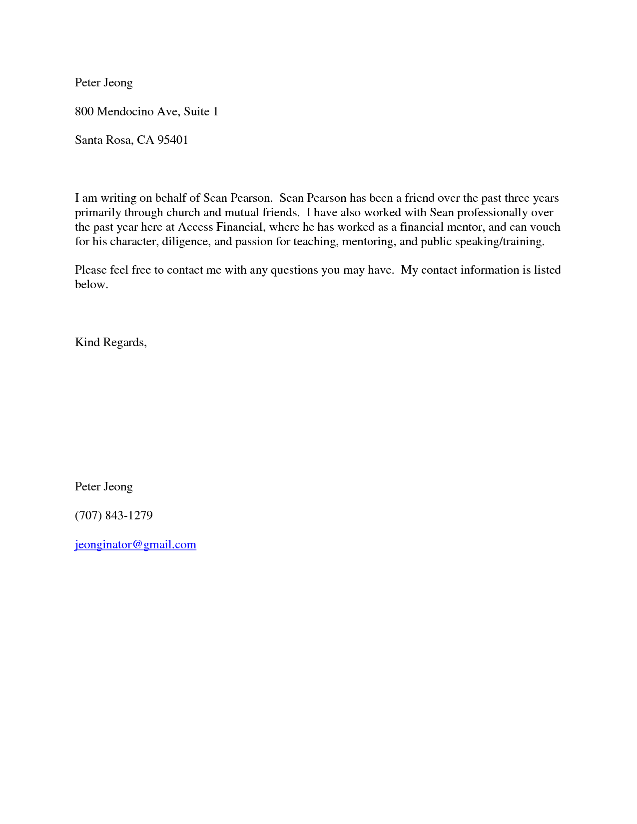 sample personal recommendation letter for a friend   Mini.mfagency.co