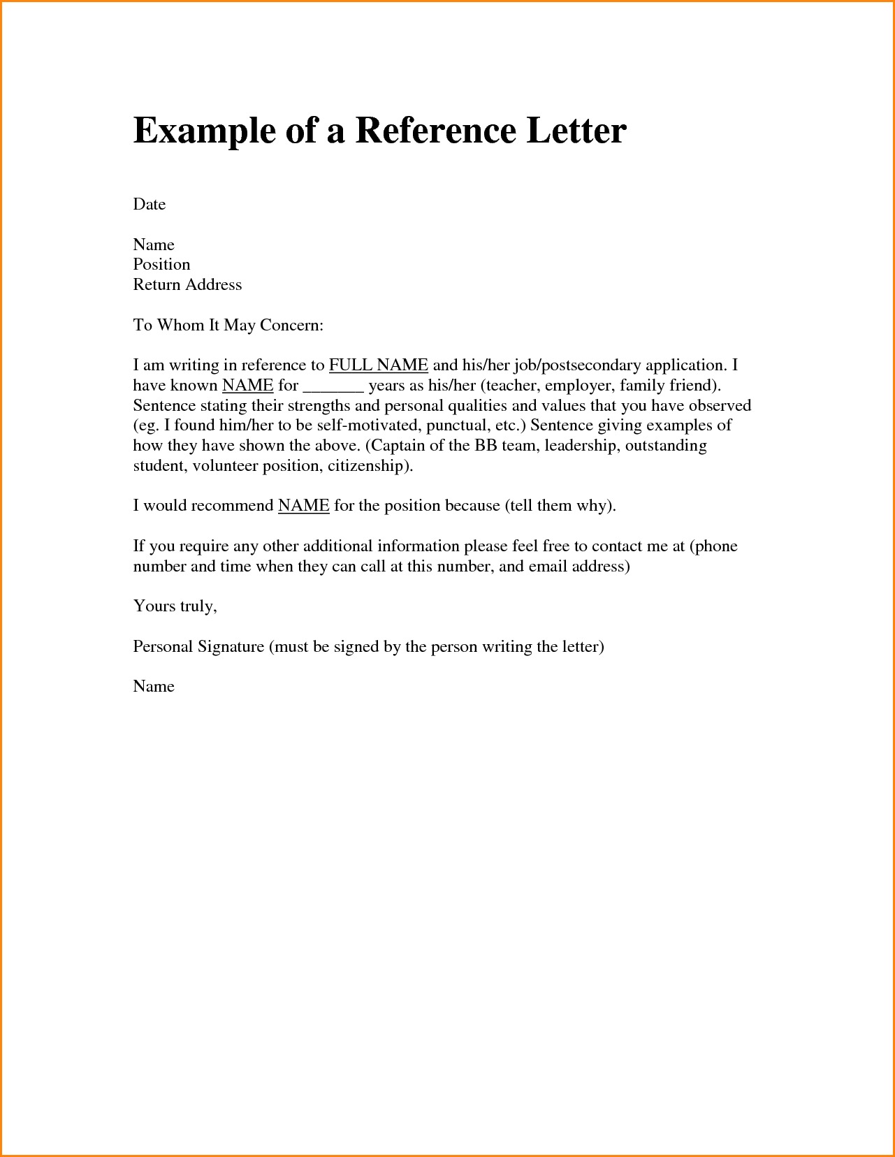 personal letter of recommendation template   Mini.mfagency.co