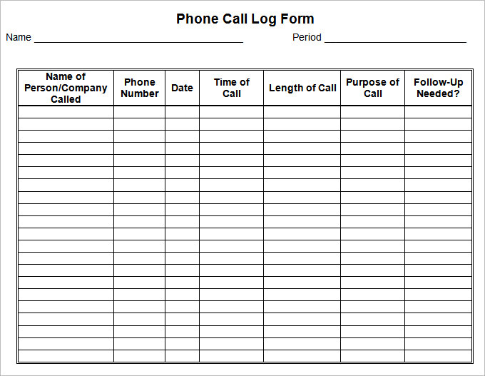 Phone Call Log Template | Phone Call Log Form template   Download 