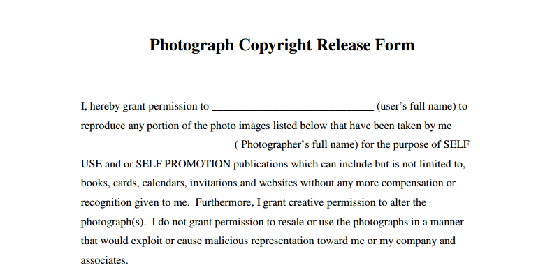 Photograph Copyright PDF Release Form | Bypeople