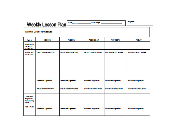 kindergarten weekly lesson plan template teacher weekly lesson 