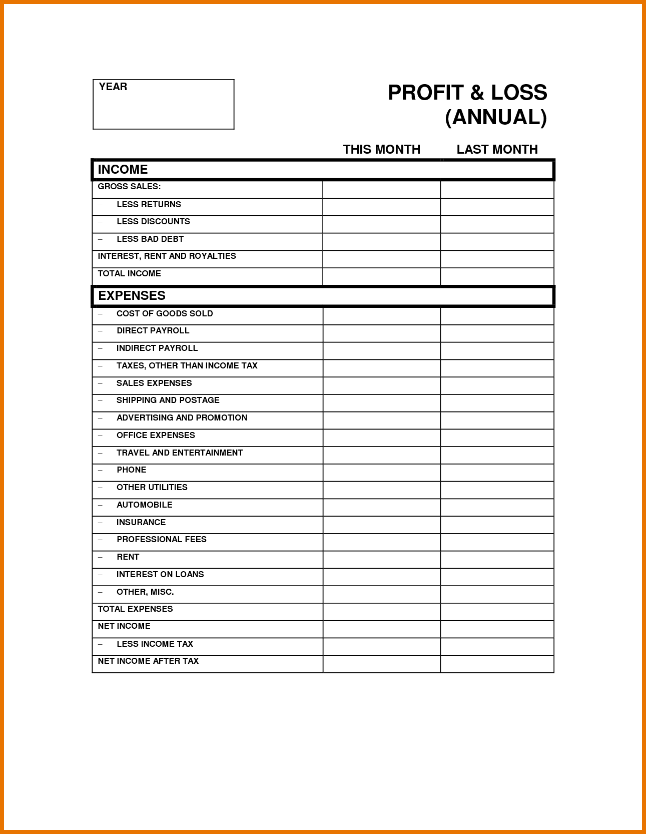 Printable Blank Profit And Loss Statement Business Mentor