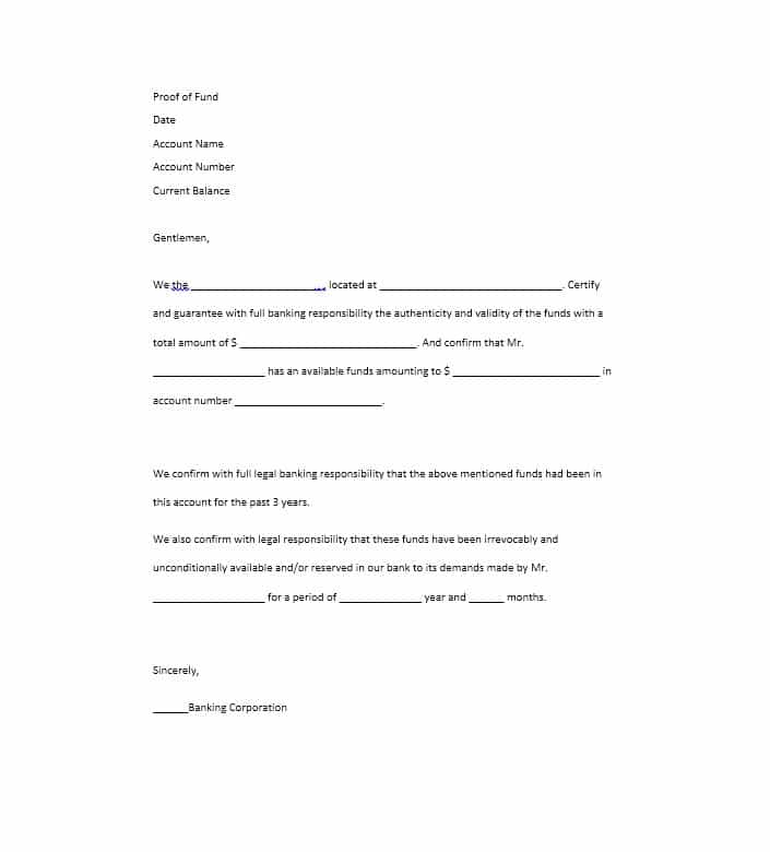 Proof of funds letter best photos template gorgeous portrayal 