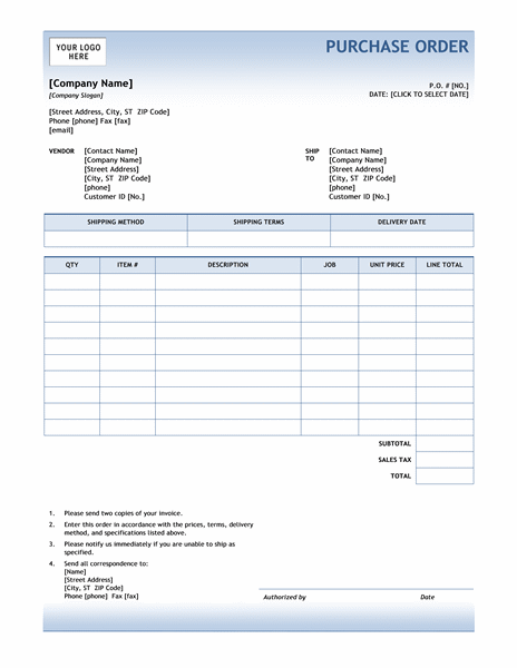 6+ Purchase Order Template Word | Timeline Template