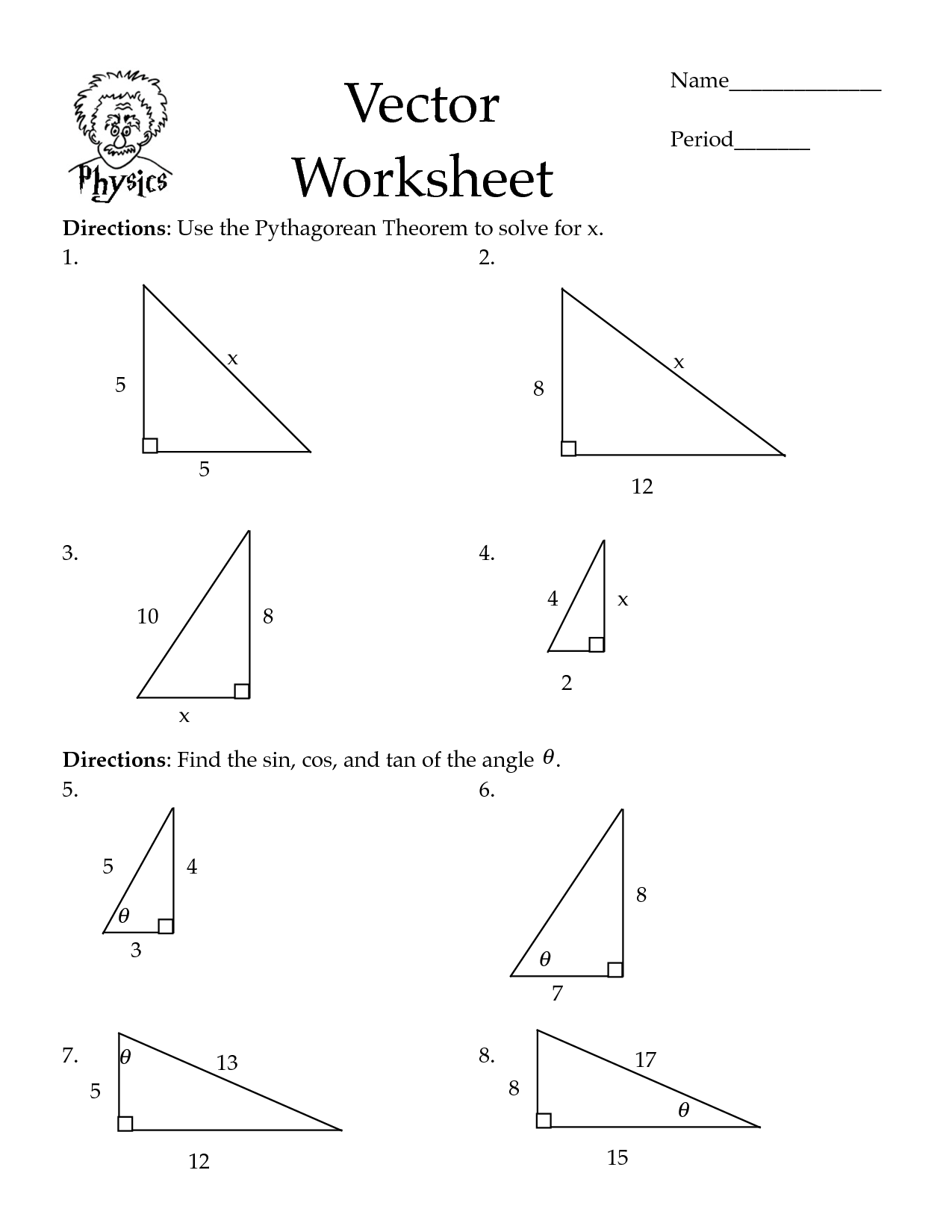 pythagorean theorem worksheets | Cos Law Worksheet   PDF | Math 