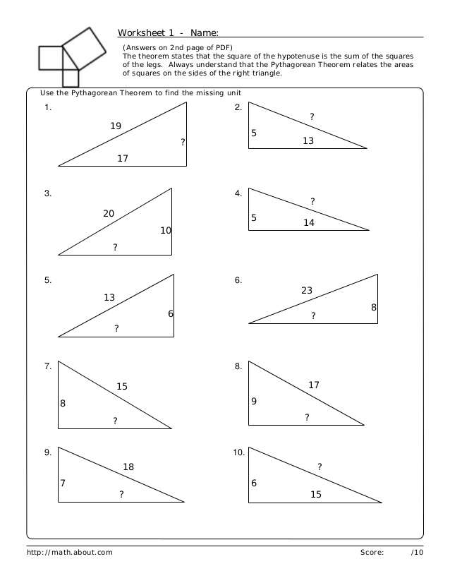 Pythagorean worksheet 1