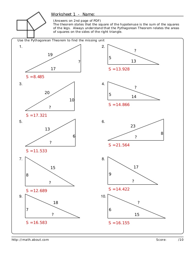 Worksheet: Pythagorean Theorem and its Converse | Geometry Printable