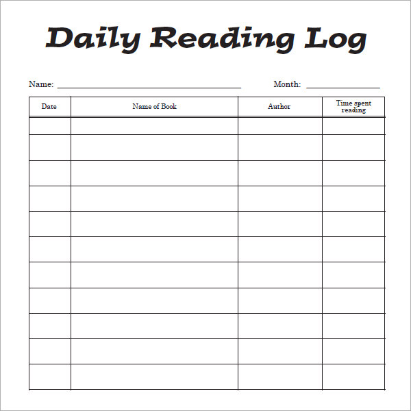 10+ Sample Reading Log Templates – PDF, Word | Sample Templates