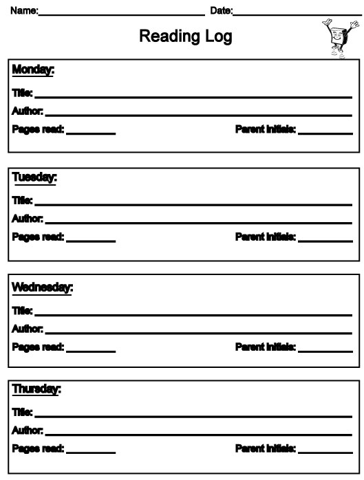 Printable Reading Log for Elementary Grades