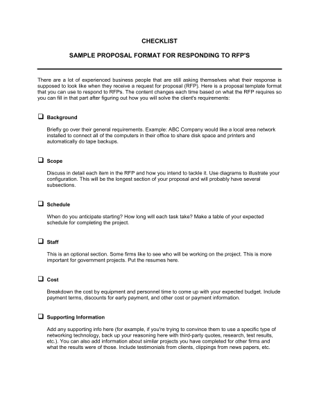 request for proposal document template checklist sample format for 