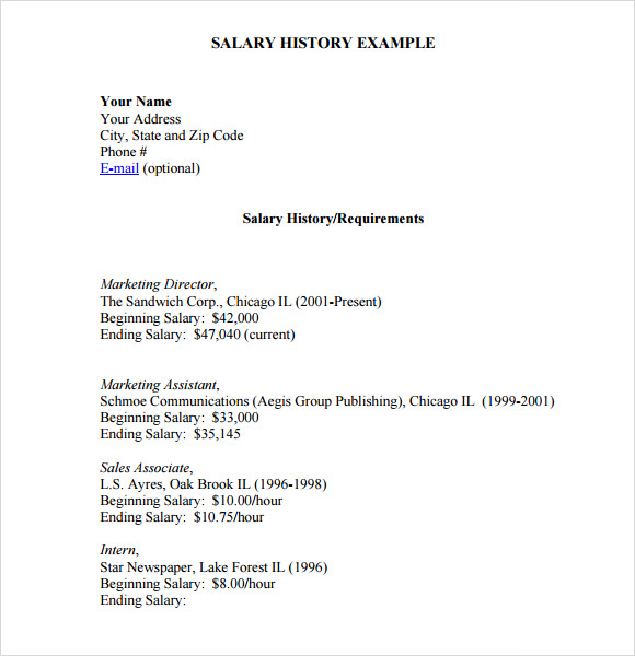 template for salary history   Ecza.solinf.co