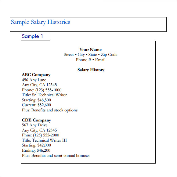 9 Sample Salary History Templates to Download for Free | Sample 