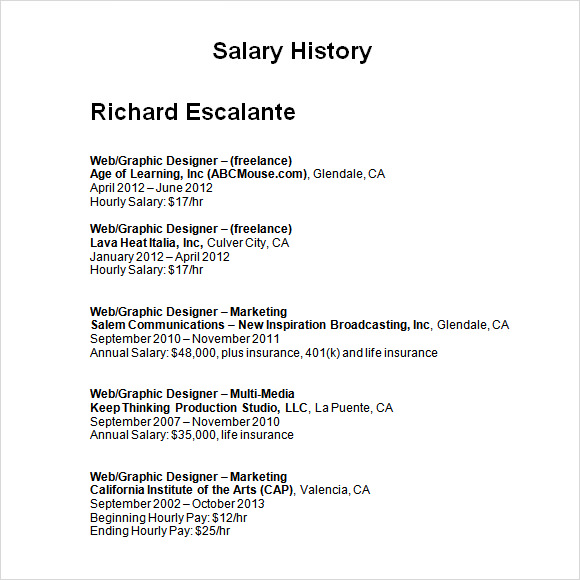 salary history format   Ecza.solinf.co