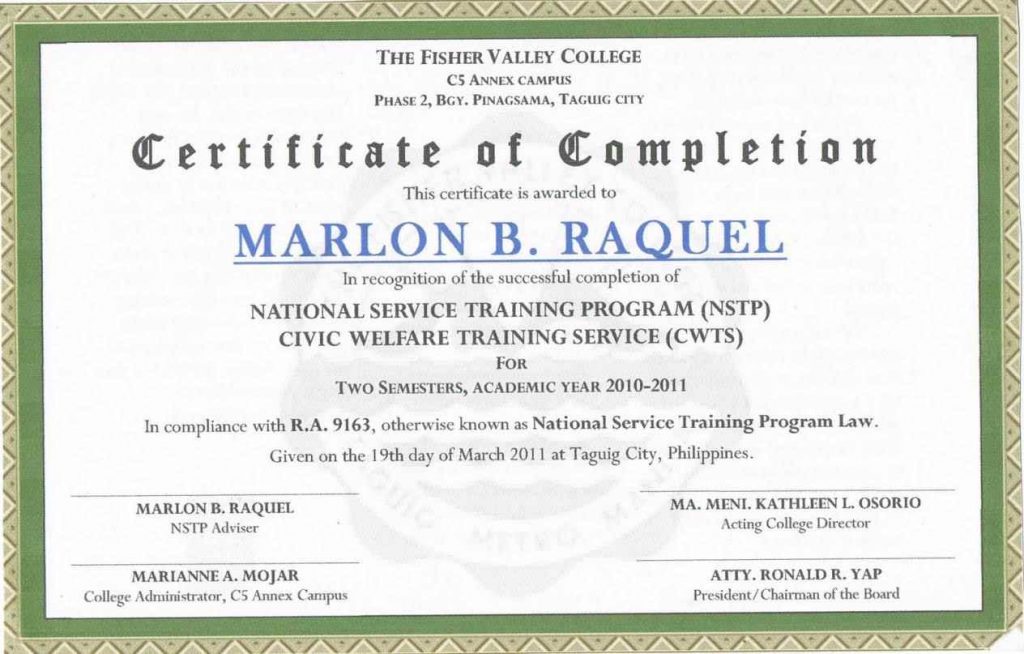 Certificate Of Completion Samples Copy Certificate Certificate 