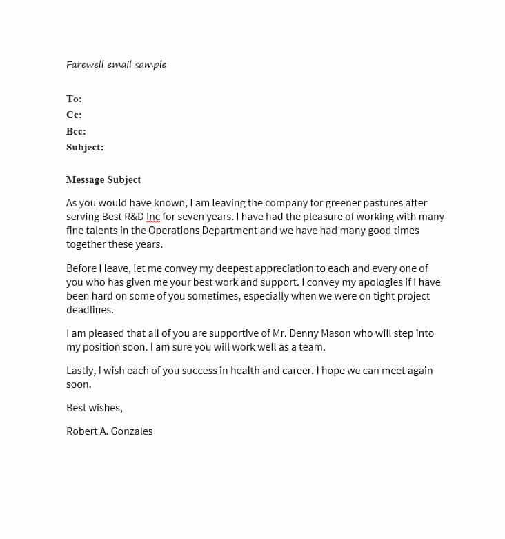 40+ Farewell Email Templates to Coworkers   Template Lab