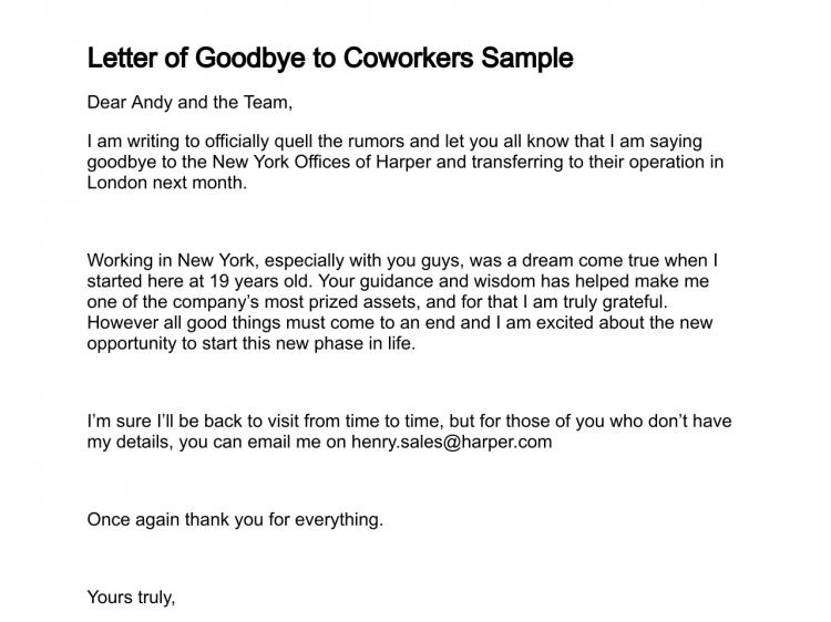goodbye emails to coworkers samples   Ecza.solinf.co