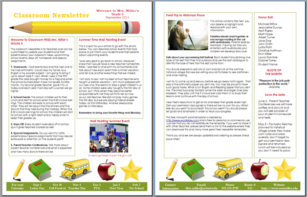 Free Classroom Newsletter Templates For Microsoft Word 