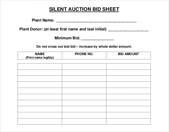 19+ Sample Silent Auction Bid Sheet Templates to Download | Sample 
