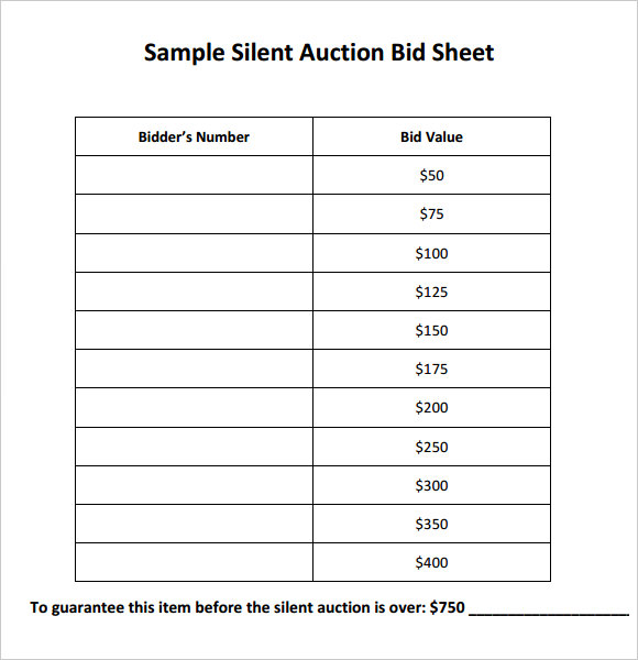 Silent Auction Bid Sheet 5.5 x 8.5 (sku: 100032) | Carnival 