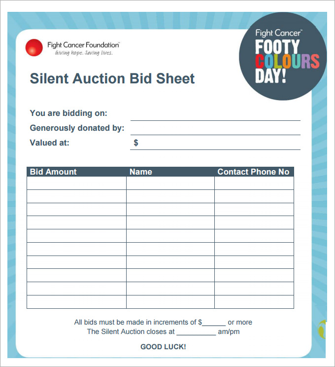 auction forms templates   Gecce.tackletarts.co