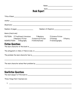 Simple Any Genre BOOK REPORT form Printable by Mrs. M's Great Stuff
