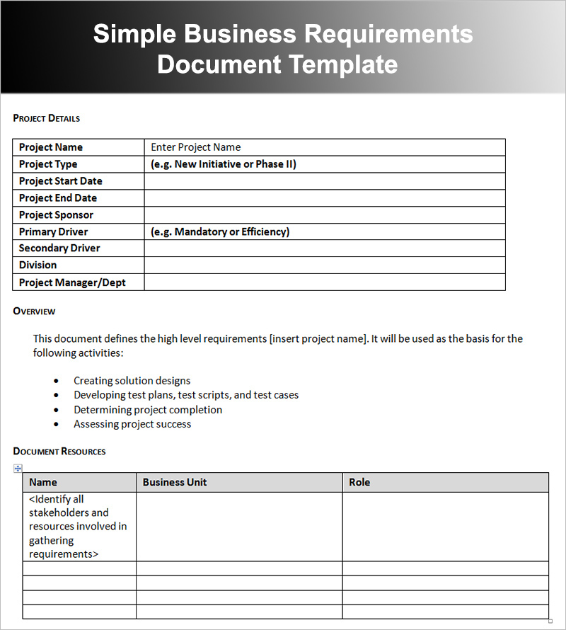 Template Business Requirements Document | Gratulfata