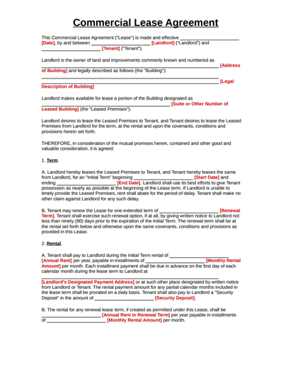 Commercial Lease Agreement Template   9+Free Word, PDF Documents 