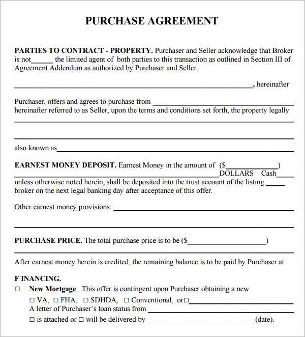 Simple Land Purchase Agreement Form Business Mentor