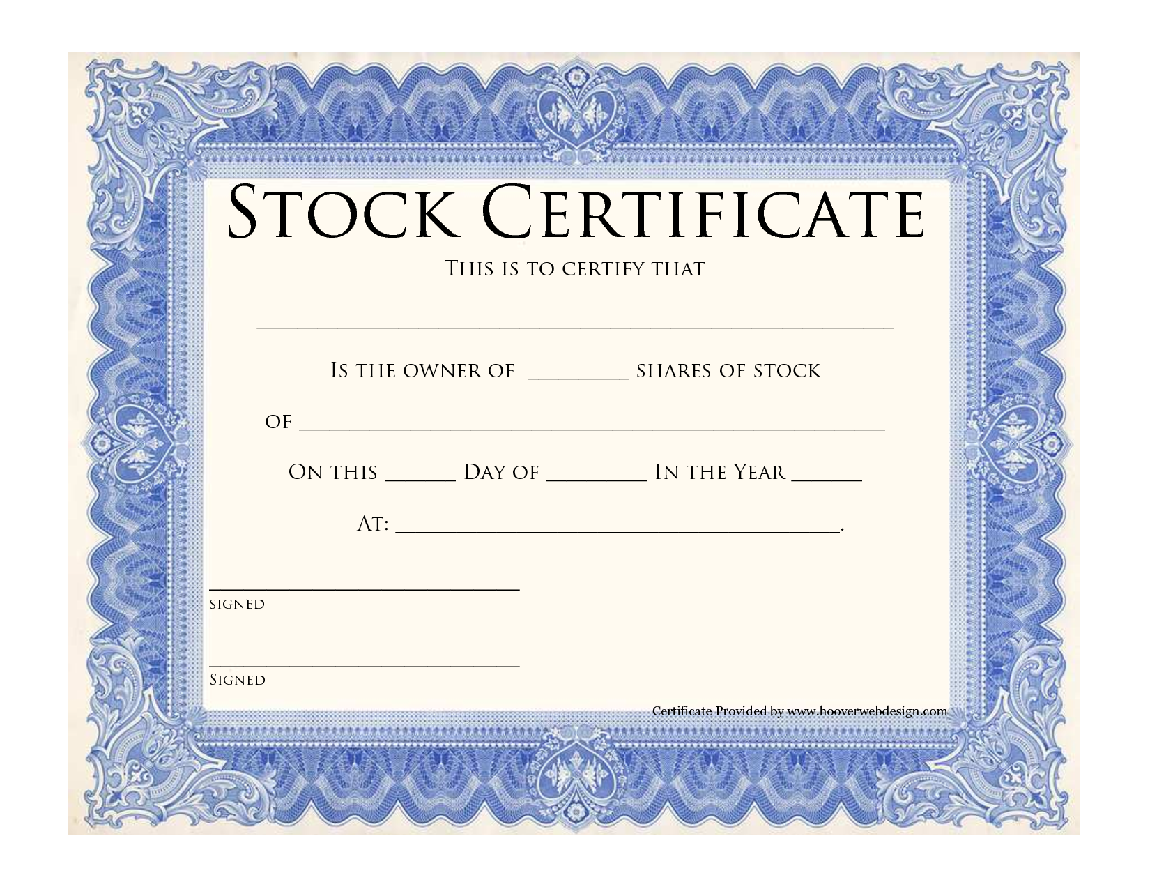 Blank Stock Certificate Template | Printable Stock Certificates 